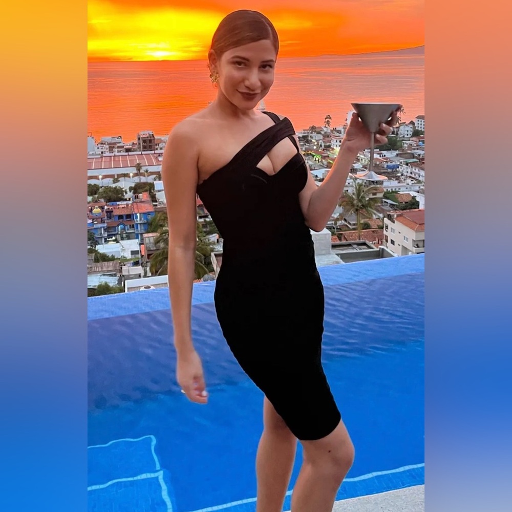 Oh Polly Black One-Shoulder Cocktail Dress